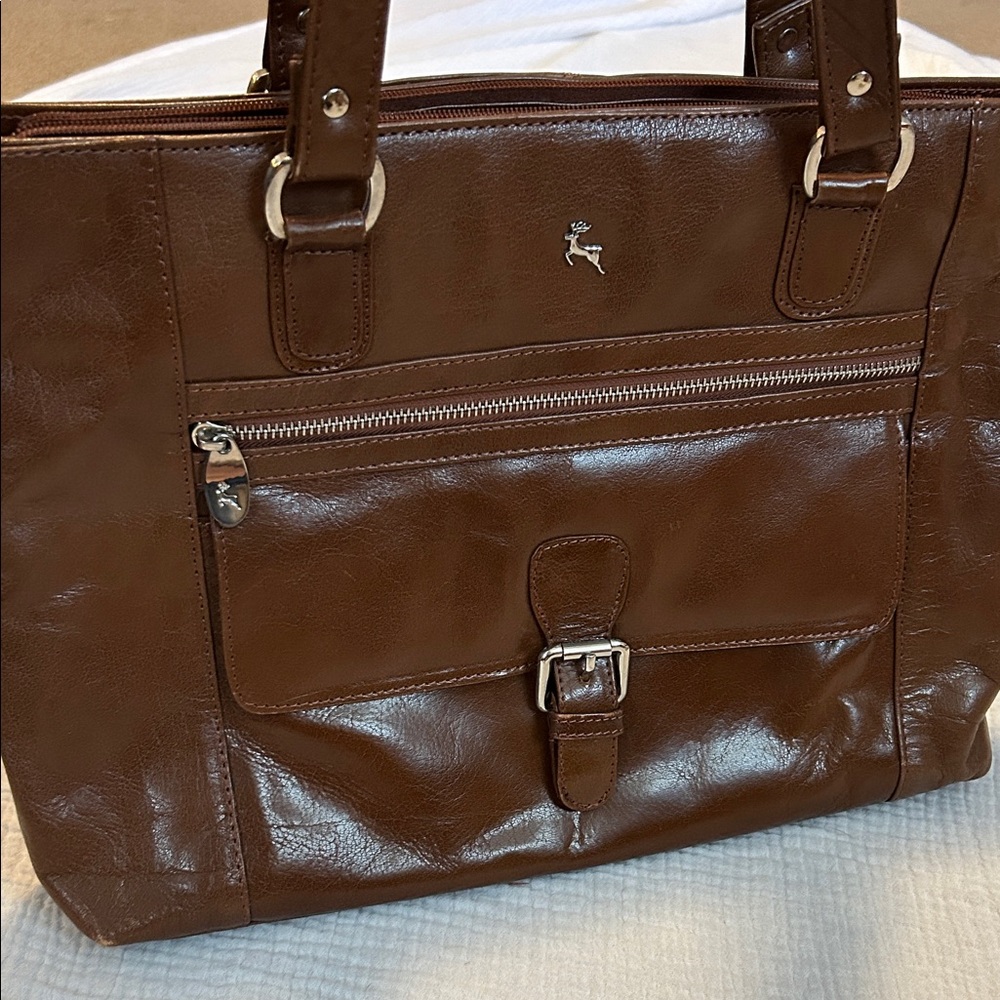 Ashwood Genuine Leather Shoulder Bag Tote Cognac Brown Handbag Purse - Picture 5 of 17